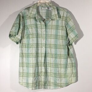 Eyelet Plaid Button Down‎ Shirt
